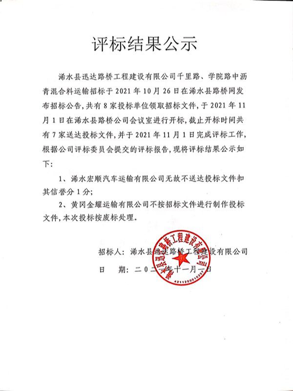 千里路、學院路瀝青混凝土運輸評標結果公示